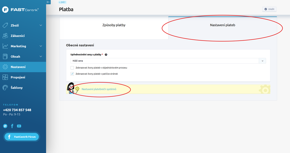 Krok 4: Poté na kartě „Nastavení platebních systémů“ vyberte Barion.